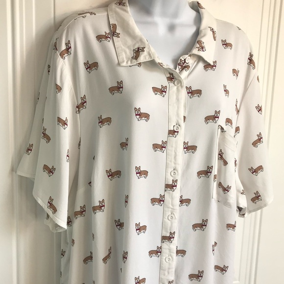 Torrid Women’s Corgie Print Stretch White Button Up SS Shirt plus size 4X in EUC - Picture 7 of 16